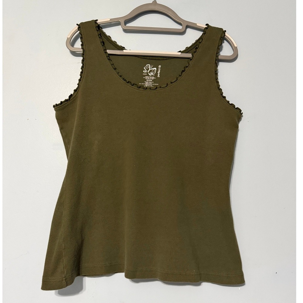 Perfect FIt 18/20W Olive Green Ribbed Tank Top Lettuce Edge Trim 2526